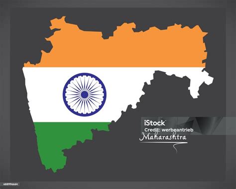 Mappa Del Maharashtra Con Illustrazione Della Bandiera Nazionale