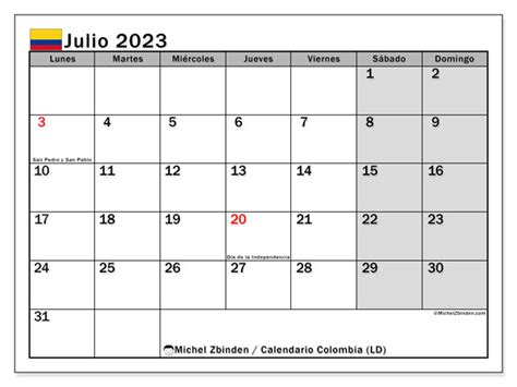 Calendario Julio 2023 Colombia Con Festivos En Imagesee