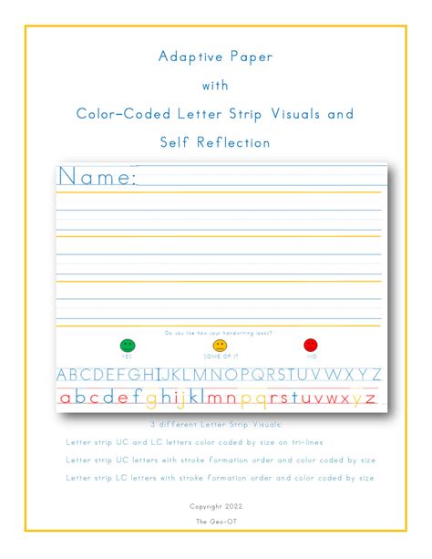 Adaptive Handwriting Paper With Self Reflection Your Therapy Source