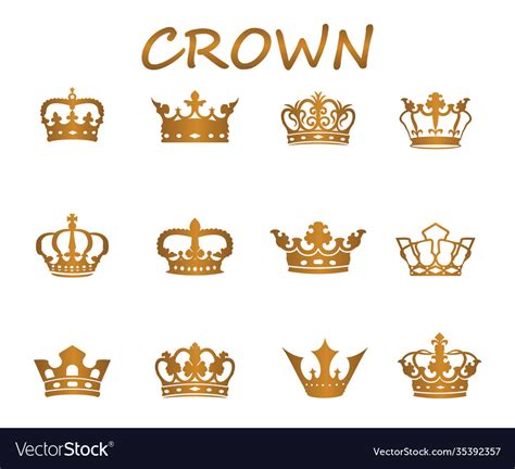 Gold Royal Crown Set Logo Icon Design Royalty Free Vector