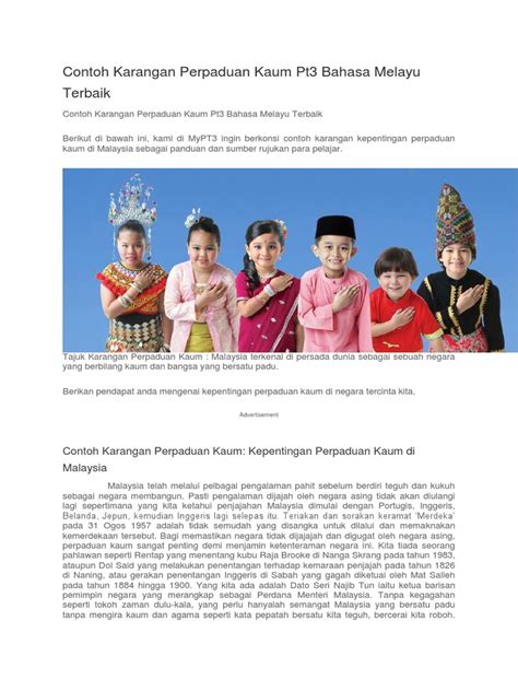 Perpaduan kaum penting dalam membentuk '1 malaysia'. Contoh Karangan Perpaduan Kaum Pt3 Bahasa Melayu Terbaik.docx