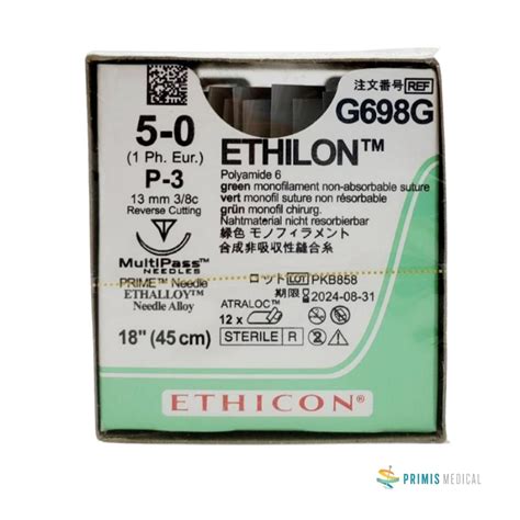 Ethicon G698g 5 0 Ethilon Nylon Suture Box Of 12 Primis Medical