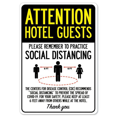 Public Safety Sign Attention Hotel Guests Practice Social Distancing