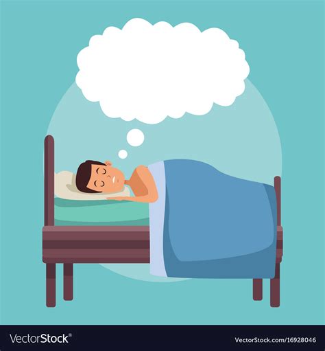Colorful Scene Man Dreaming In Bed At Night Vector Image