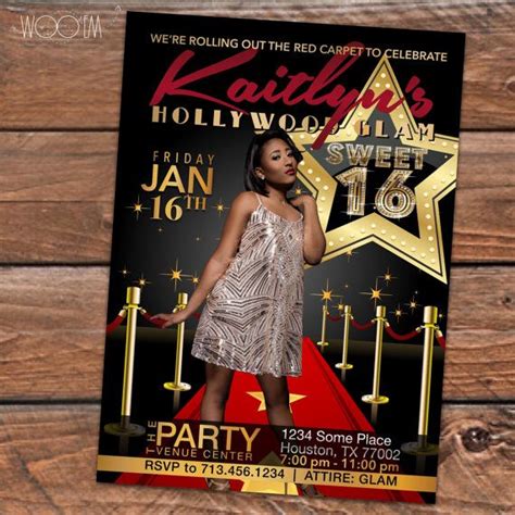 Hollywood Glam Sweet 16 Birthday Invitation Personalize With Your