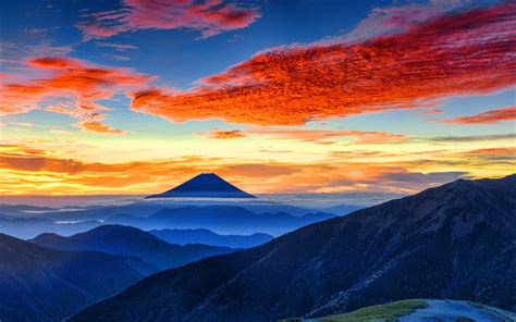 Download Wallpapers Fujiyama 4k Mount Fuji Sunset Mountains