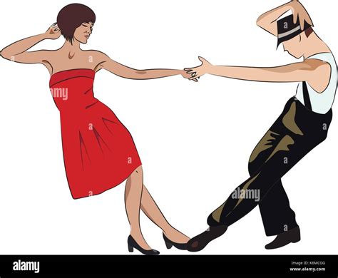 Paar Mann Und Frau Tanzen Vintage Dance Pop Art Retro Comic Illustration Stock Vektorgrafik