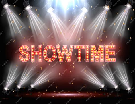 Premium Vector | Showtime background illuminated by spotlights
