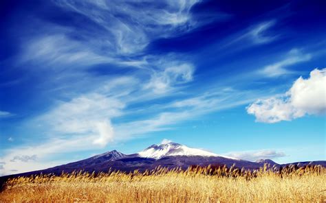 Mountains Fields Blue Sky White Clouds Wallpaper Nature And