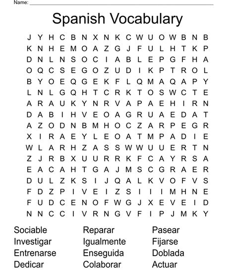 Spanish Vocabulary Word Search Wordmint