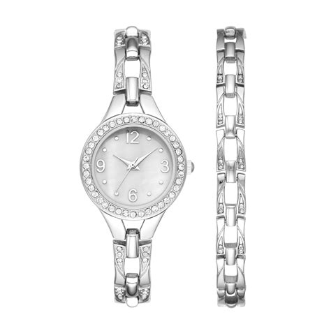 Ladies Silver Bracelet Watch Set