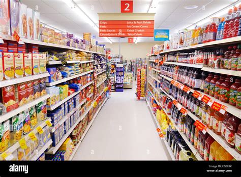 Supermarket Aisle With Juices And Pasta On The Shelves Ontario Canada