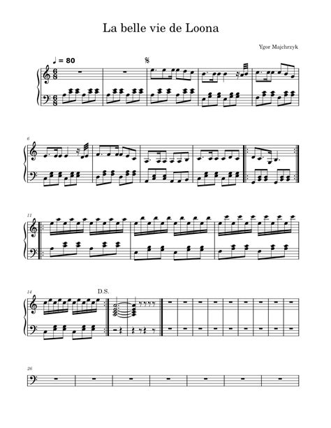 La Belle Vie De Loona Sheet Music For Piano Solo
