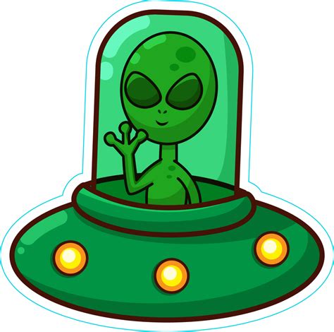 Ufo Cartoon Alien In Spaceship Cartoon Sticker Animated Scary And