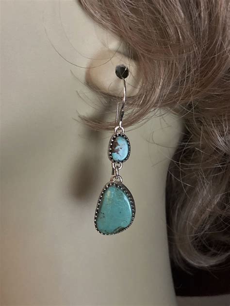 Natural Turquoise Dangle Earrings Sterling Silver Dangle Etsy In 2021