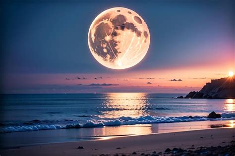 Premium Ai Image A Full Moon Over The Ocean At Sunset