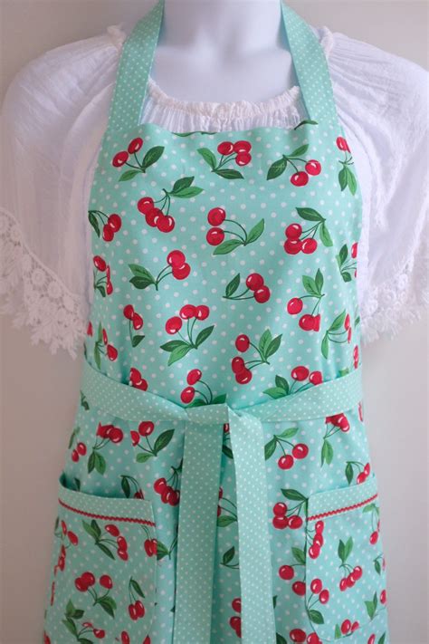 mint cherry retro apron for woman rockabilly vintage style etsy retro apron vintage style