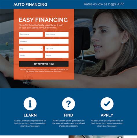 Ready To Use Auto Financing Or Car Loan Responsive Landing Page Design