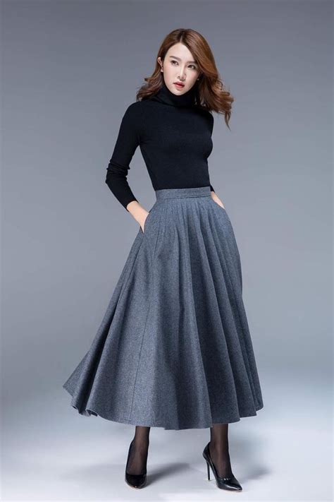 50s Green Long Wool Skirt Wool Circle Skirt Vintage Inspired Pleated