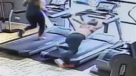 woman falls off treadmill at gym youtube