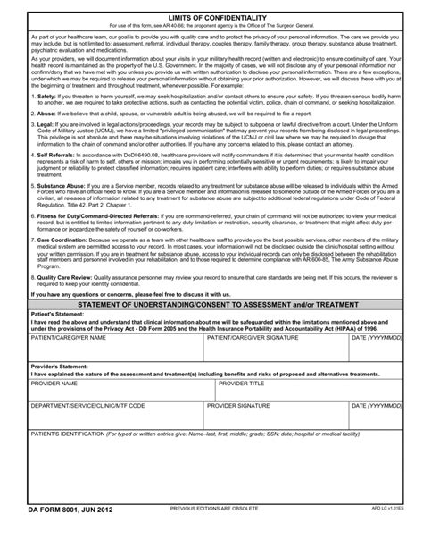 Download Da Form 8001 Limits Of Confidentiality Pdf