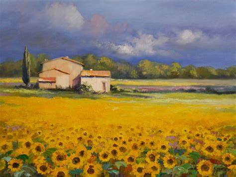 Es war ein typisch provenzalisches haus in einem kleinen typisch provenzalischen nest. Sonnenblumenfelder im Abendlicht. Dieses Motiv habe ich in ...