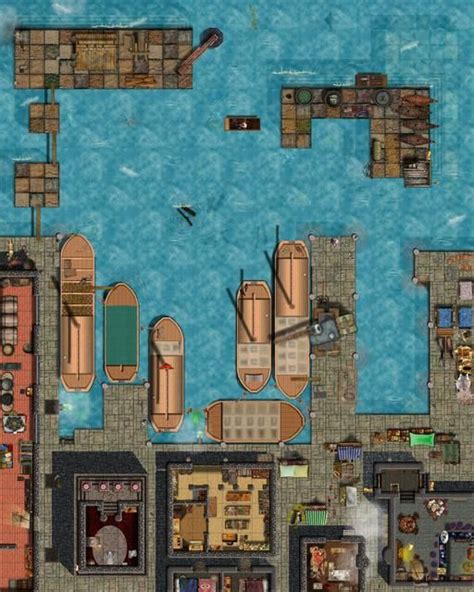 Dock Scene Encounter Map Fantasy City Map Fantasy World Map Dnd