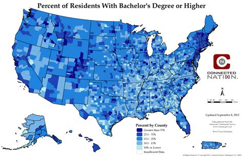 Percent Of People With Bachelors Degree Or Higher By Us County Data