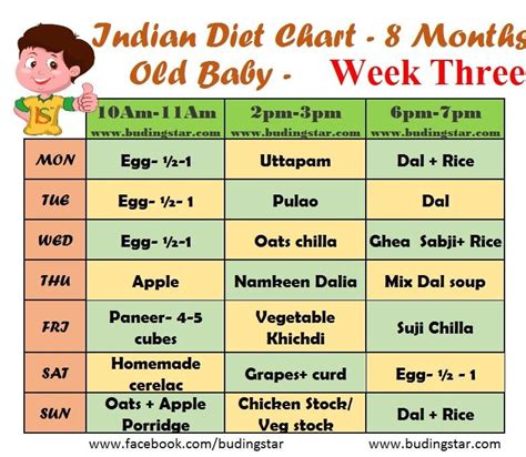 Indian Diet Chart For 8 Months Old Baby Budding Star Baby Food
