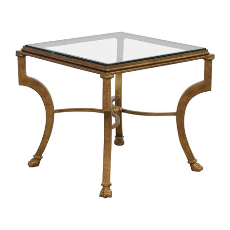 Inspired by the 50s and 70s, its rounded shape and delicate lines create a harmonious look. 69% OFF - Square Antique Gold Side Table with Glass Top ...