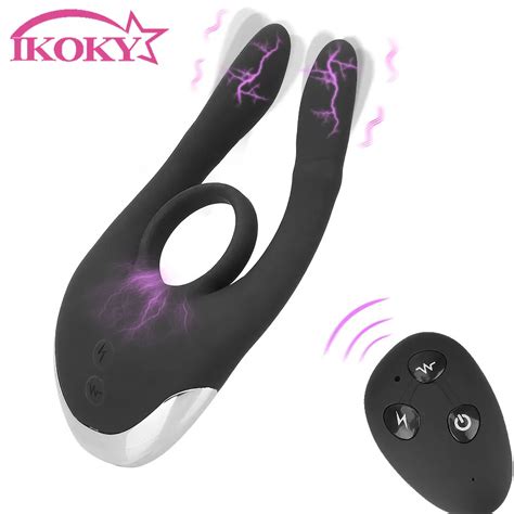 Ikoky Electric Shock Penis Ring Vibrator Delay Ejaculation Dildo Anal Clitoris Stimulation