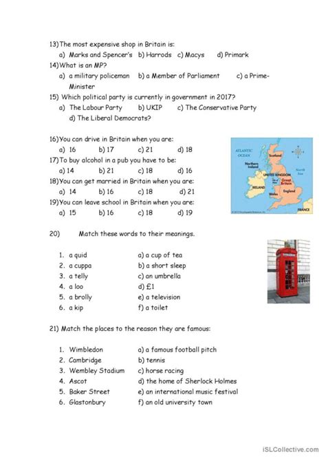 British Culture Quiz English Esl Worksheets Pdf And Doc