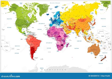 El Mapa Del Mundo Detallado Del Vector Con Los Continentes Coloridos Y Porn Sex Picture