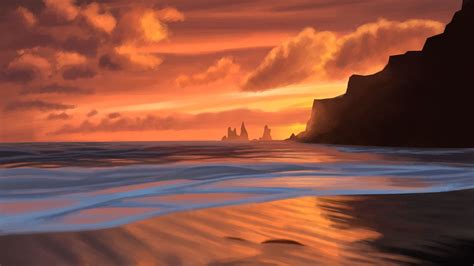 Sea At Sunset Digital Art Wallpaper Backiee