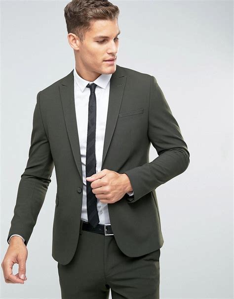 Asos Skinny Suit Jacket In Khaki Green Skinny Fit Suits Skinny
