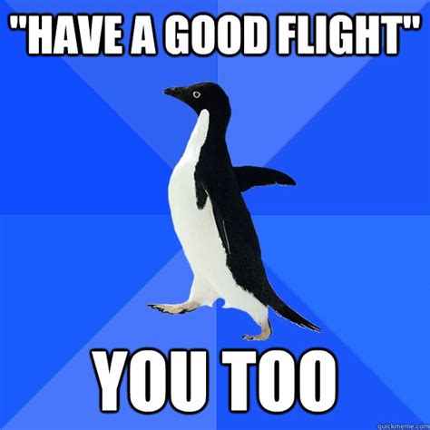 Have A Good Flight You Too Socially Awkward Penguin Quickmeme