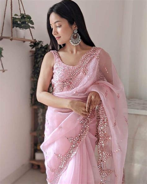 Beautiful Pink Designer Soft Saree With Embroidery Mirror Work Etsy