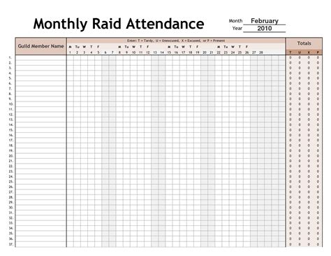 5 Monthly Attendance Sheet Templates Excel Xlts