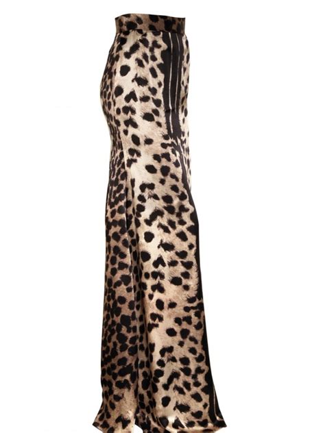 Francesco Scognamiglio Leopard Print Matt Silk Satin Long Skirt In