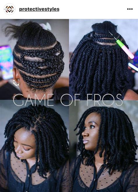 Split the hair into two halves and twist down to where the natural hair ends. Protective styles (With images) | Transitioning hairstyles ...