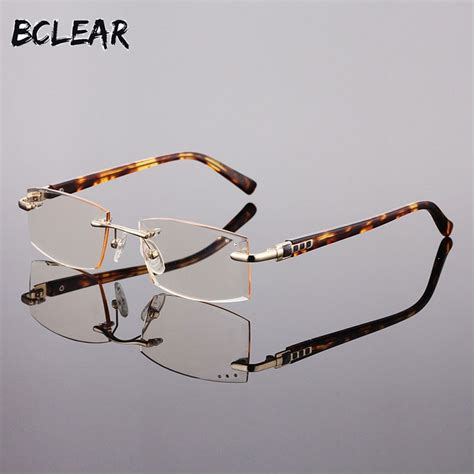 bclear high quality men rimless metal optical frame presbyopia eyeglasses for reading diamond