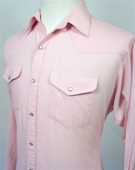 Vintage Mens Pink Western Pearl Snap Shirt Long Sleeve