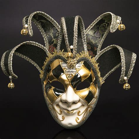 Full Face Men Venetian Theater Jester Joker Masquerade Mask Bells Mardi