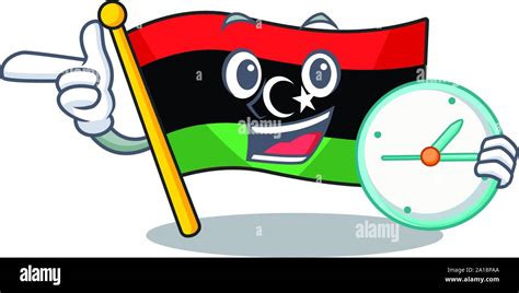 With Clock Flag Libya Cartoon Isolated The Mascot Stock Vector Image