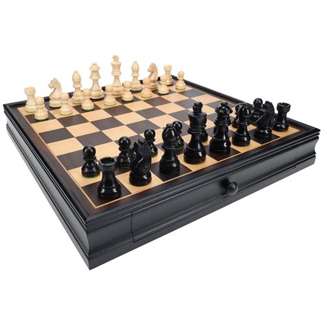 We Games French Staunton Chess And Checkers Set Weighted Pieces Black
