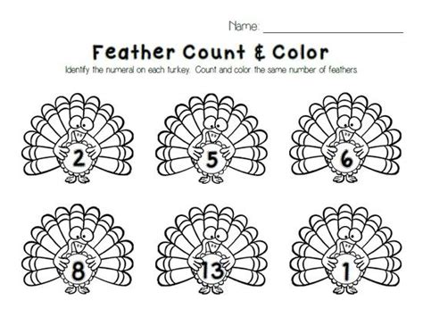 Turkey Feather Count And Color Printable Supplyme