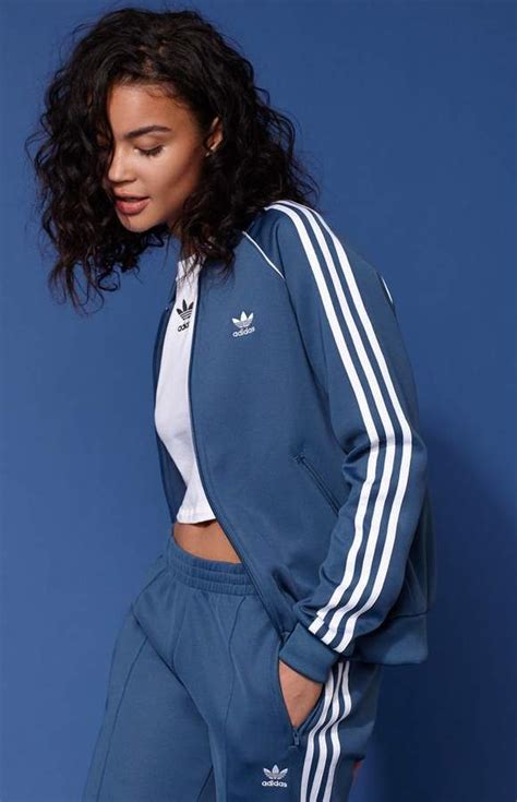 Adidas Adicolor Blue Sst Track Jacket Adidas Tracksuit Women Sporty Outfits Adidas Jacket Outfit