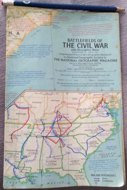 1961 Vintage National Geographic Map Of Battlefields Of The Civil War