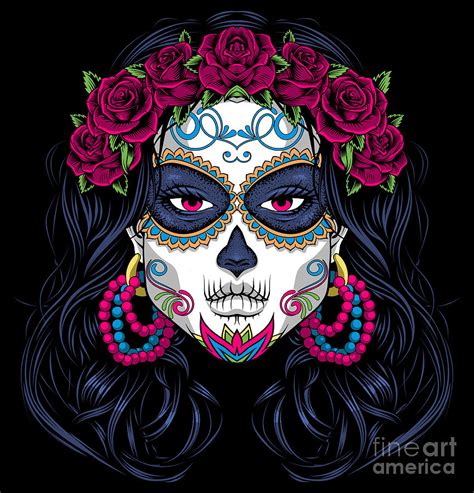 Sugar Skull Lady La Calavera Catrina Santa Muerte Digital Art By Mister Tee