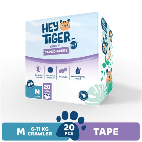 Hey Tiger Comfy Tape Diapers Medium Convenience Pack 20 Pads